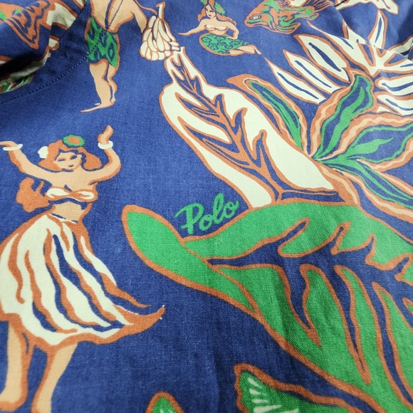 Vintage Polo Sport Ralph Lauren Hawaiian Shirt Mens L Hula Girl Luau Button Flaw - Picture 3 of 10
